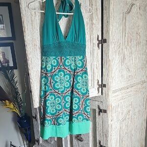 NWT DEPT Amsterdam Teal Halter Floral Print Summer Dress - SIZE S